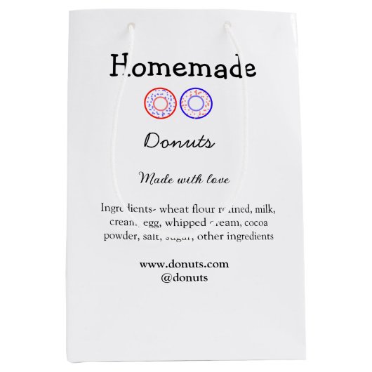 Zelfgemaakte donuts gemaakt met liefde voeg tekst  medium cadeauzakje (Voorkant)