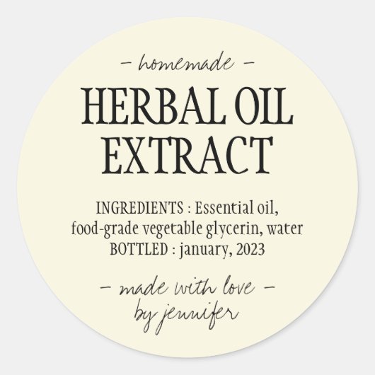 Zelfgemaakte drink Crème geel Kruidenolie extract Ronde Sticker (Voorkant)