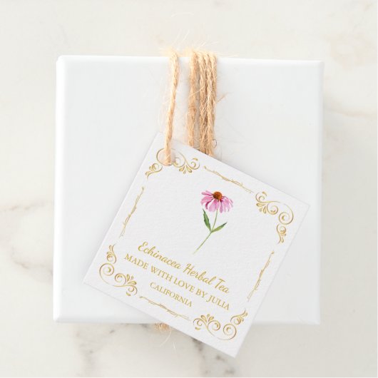  zelfgemaakte Echinacea Tea Square Hang Label (In situ)