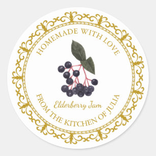 Zelfgemaakte Elderberry Jam Label l Wit