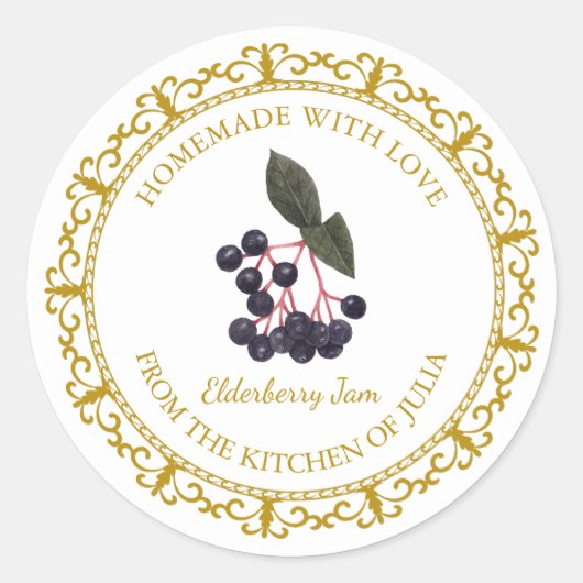 Zelfgemaakte Elderberry Jam Label l Wit (Voorkant)
