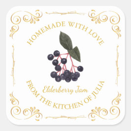  Zelfgemaakte Elderberry Jam Square Label