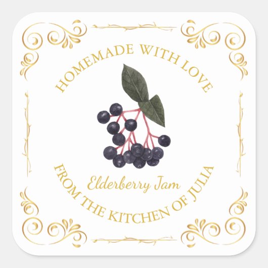 Zelfgemaakte Elderberry Jam Square Label (Voorkant)