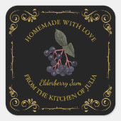  Zelfgemaakte Elderberry Jam Square Label (Voorkant)