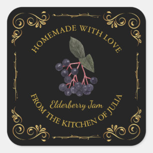 Zelfgemaakte Elderberry Jam Square Label
