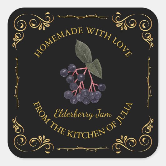  Zelfgemaakte Elderberry Jam Square Label (Voorkant)