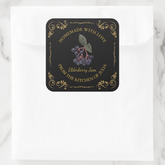 Zelfgemaakte Elderberry Jam Square Label (Tas)