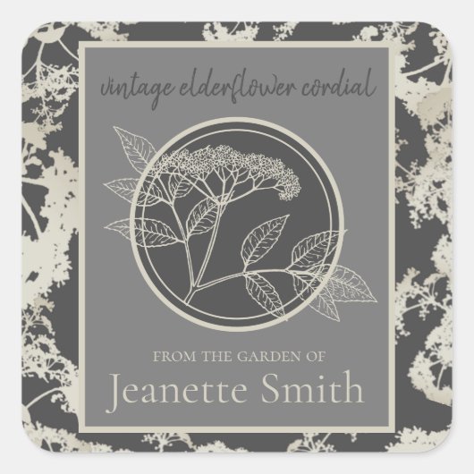 Zelfgemaakte Elderflower Wine Custom Dark Vierkante Sticker (Voorkant)