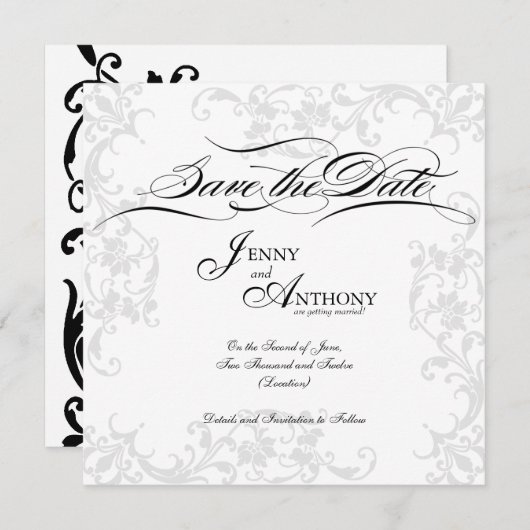 Zelfgemaakte Elegante 'Save the Date' in Zwart en Save The Date (Voorkant / Achterkant)