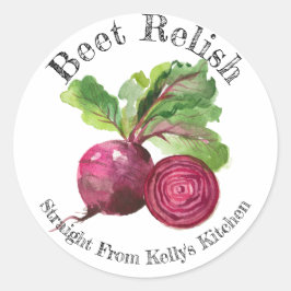 Zelfgemaakte etikette voor bietenrelish in pot ronde sticker