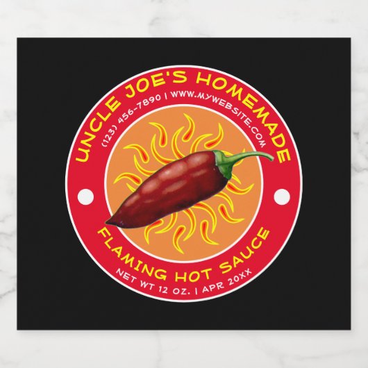 Zelfgemaakte Flaming Hot Sauce Label Sjabloon Likeurfles Etiket (Enkel label)