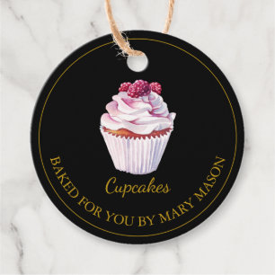 Zelfgemaakte framboos cupcakes Favor Tags   Zwart Bedankjes Labels