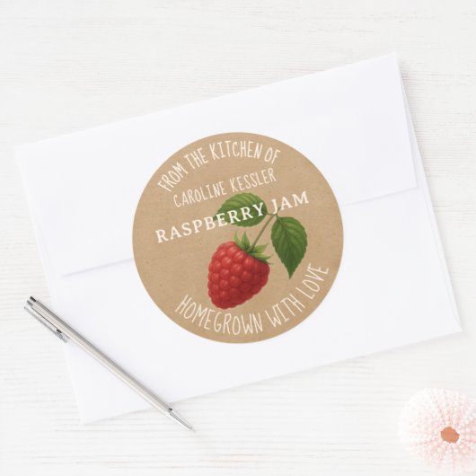 Zelfgemaakte Frambozenjam Inmaak Etiketblad Ronde Sticker (Envelop)
