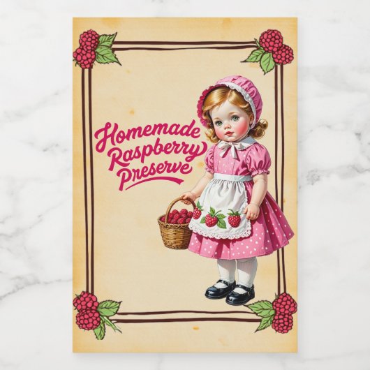 Zelfgemaakte Frambozenjam Vintage Voedselcontainer Etiket (Enkel label)