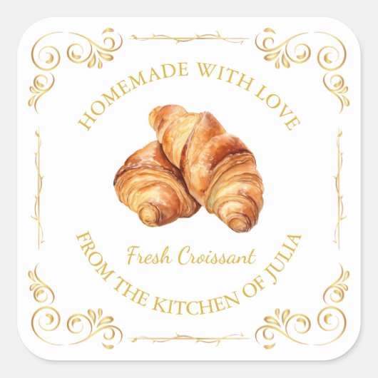 zelfgemaakte Fresh Croissant Square Label (Voorkant)