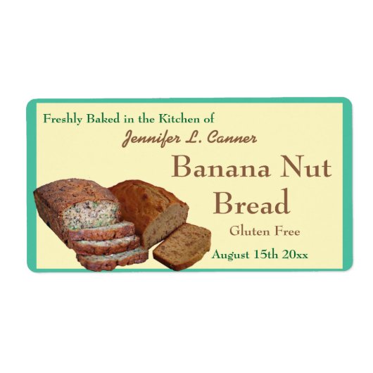 Zelfgemaakte gebakken goederen Broden Turquoise Gr Etiket (Voorkant)