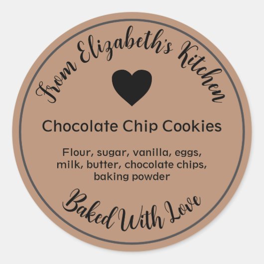 Zelfgemaakte Gebakken Waren Ingredienten Kraft Pap Ronde Sticker (Voorkant)