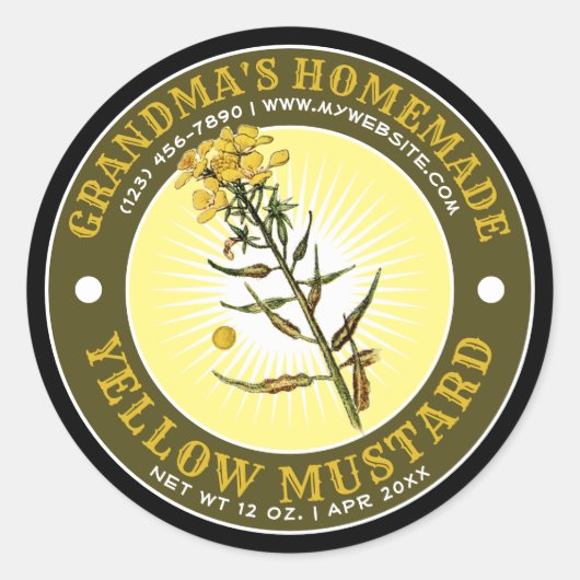 zelfgemaakte gele mosterd Sjabloon Ronde Sticker (Voorkant)