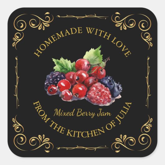zelfgemaakte gemengde Berry Jam Square Label (Voorkant)