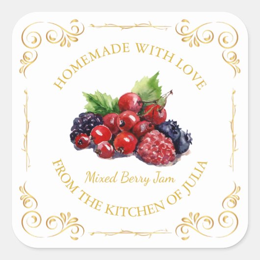  zelfgemaakte gemengde Berry Jam Square Label (Voorkant)