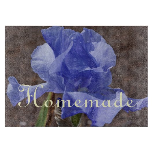 Zelfgemaakte geschenken glazen snijplank Iris Bloe (Voorkant)