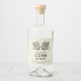 Zelfgemaakte glucosestroop met twee kolven likeurfles etiket