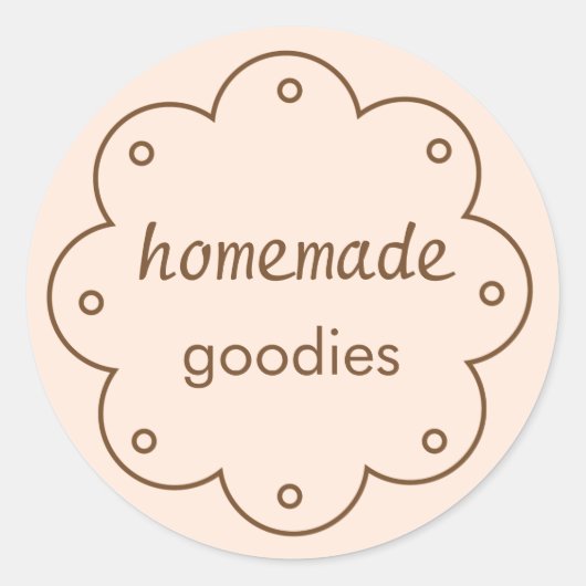 Zelfgemaakte goodies met geschulpte rand cirkel ronde sticker (Voorkant)