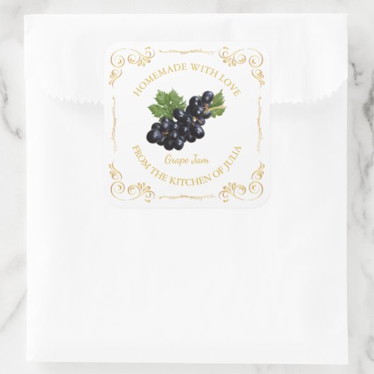 zelfgemaakte Grape Jam Square Label (Tas)