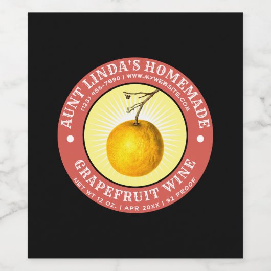 Zelfgemaakte Grapefruit Wine Label Sjabloon Wijn Etiket (Enkel label)