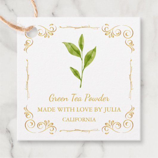 Zelfgemaakte Groene Thee Powder Square Hang Label (Voorkant)