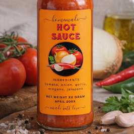 Zelfgemaakte hete saus oranje label