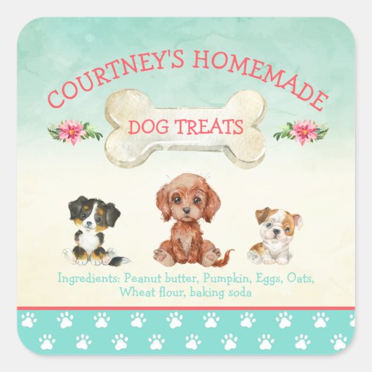 Zelfgemaakte hond Puppy Treat Vierkante Sticker (Voorkant)
