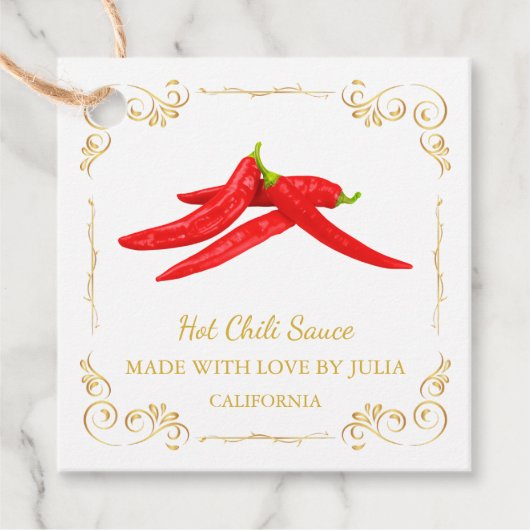 zelfgemaakte Hot Chili Sauce Square Hang Label (Voorkant)