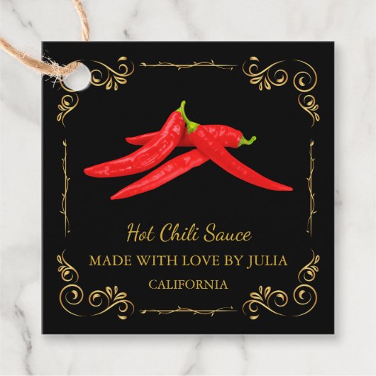 zelfgemaakte Hot Chili Sauce Square Hang Label (Voorkant)