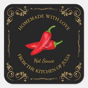 zelfgemaakte Hot Chili Sauce Square Label