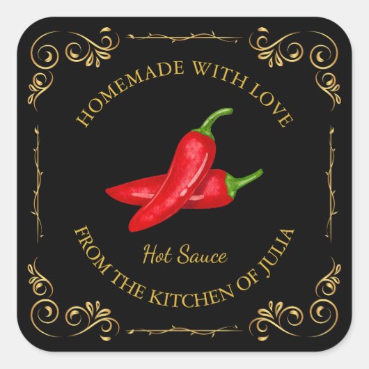  zelfgemaakte Hot Chili Sauce Square Label (Voorkant)