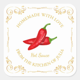 zelfgemaakte Hot Chili Sauce Square Label