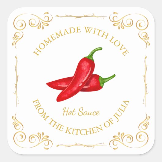 zelfgemaakte Hot Chili Sauce Square Label (Voorkant)