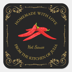 zelfgemaakte Hot Chili Sauce Square Label