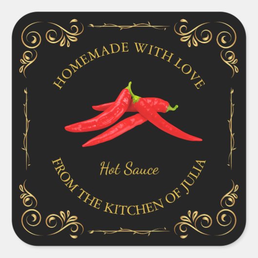 zelfgemaakte Hot Chili Sauce Square Label (Voorkant)