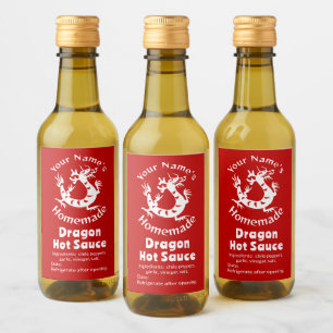 Zelfgemaakte Hot Sauce Chili Pepper Chinese Dragon Wijn Etiket