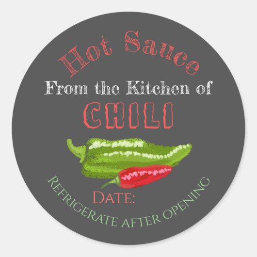 Zelfgemaakte Hot Sauce Chili Peppers Chalkboard Ar Ronde Sticker (Voorkant)