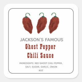 Zelfgemaakte Hot Sauce Ghost Pepper Chili Saus Eti Vierkante Sticker