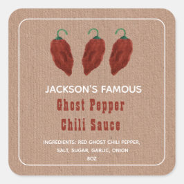 Zelfgemaakte Hot Sauce Ghost Pepper Chili Saus Eti Vierkante Sticker