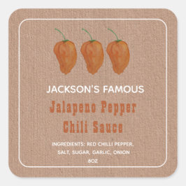 Zelfgemaakte Hot Sauce Jalapen Peper Chili Saus Vierkante Sticker