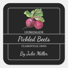 Zelfgemaakte ingelegde bieten vierkant label zwart