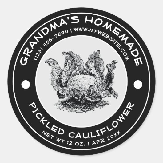 Zelfgemaakte ingelegde bloemkool Label Sjabloon (Voorkant)