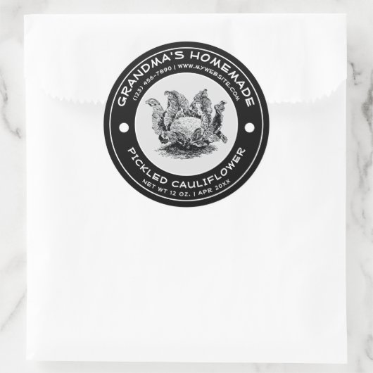 Zelfgemaakte ingelegde bloemkool Label Sjabloon (Tas)