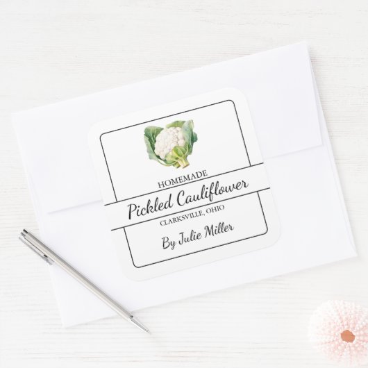Zelfgemaakte ingelegde bloemkool vierkant label (Envelop)