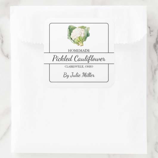 Zelfgemaakte ingelegde bloemkool vierkant label (Tas)